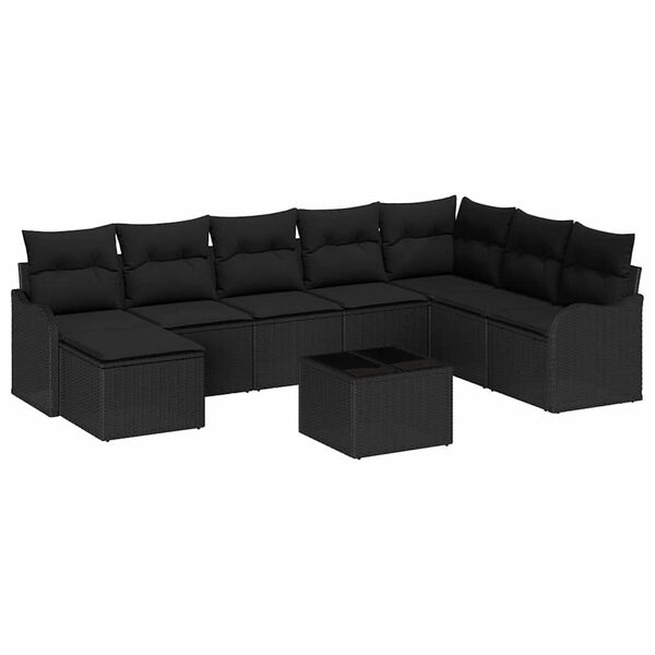 vidaXL Set Divano da Giardino con cuscino 9 pcs Nero Poly Rattan