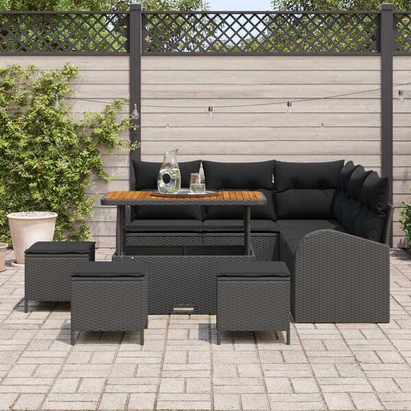 vidaXL Set Divano da Giardino con cuscino 9 pcs Nero Poly Rattan
