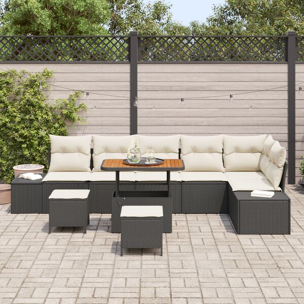 vidaXL Set Divano da Giardino con cuscino 9 pcs Nero Poly Rattan