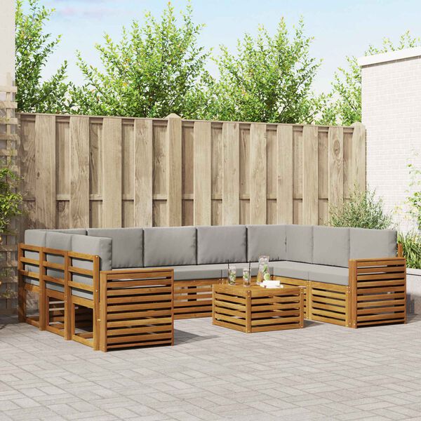 vidaXL Set divani con cuscino 10 pcs Grigio Naturale e Chiaro