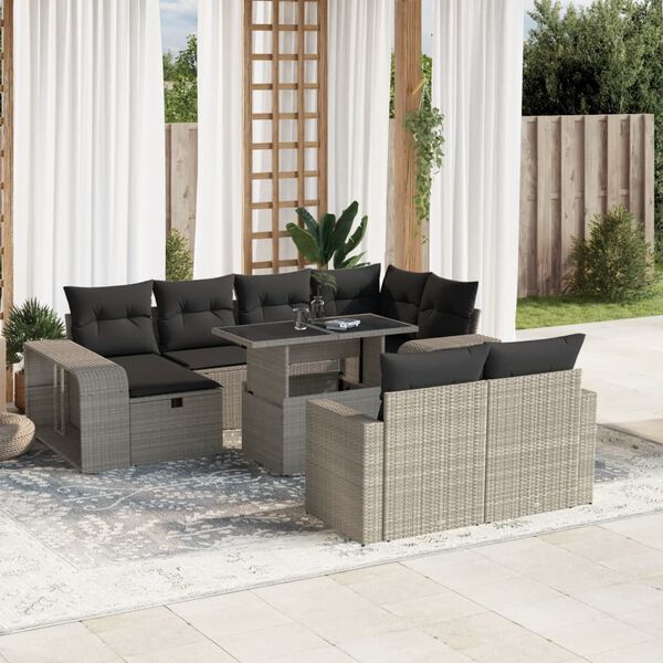vidaXL Set Divani da Giardino 11 pz con Cuscini in Polyrattan Grigio