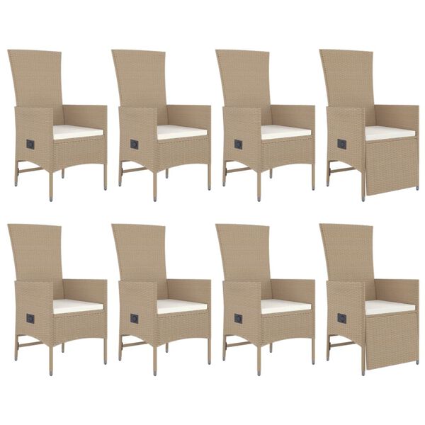 vidaXL Set da Pranzo da Giardino 9 pz con Cuscini Beige in Polyrattan