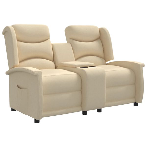 vidaXL Divano Reclinabile a Posti con Portabicchieri Crema in Tessuto
