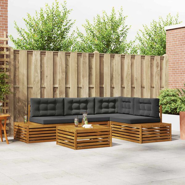 vidaXL Set di divani da esterno 5 Pezzo Naturale e Antracite