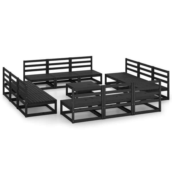 vidaXL Set Divani da Giardino 13 pz Nero in Legno Massello di Pino