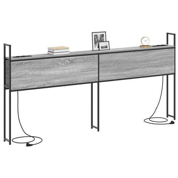 vidaXL Testiera con Stazione di Carica e Storage Grigio sonoma