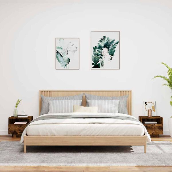 vidaXL Comodini con Luci LED 2pz Rovere Fumo 40x39x37 cm