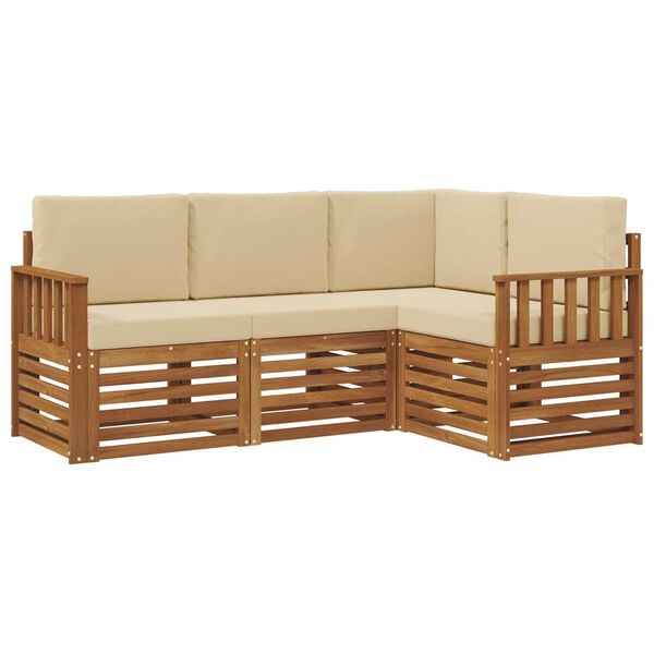vidaXL Set divani 4 pcs Naturale e Beige Legno di Acacia Massello