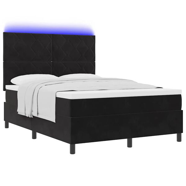 vidaXL Letto a Sorgente LED con materasso Nero 140 x 200 cm Velluto