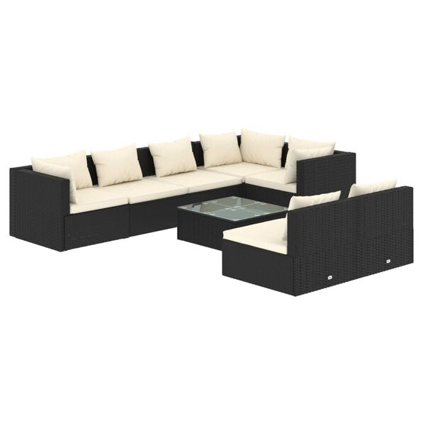 vidaXL Set Divani da Giardino 8 pz con Cuscini in Polyrattan Nero
