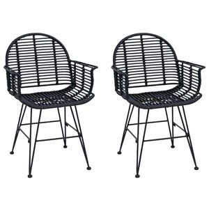 vidaXL Sedia da pranzo 2 pcs Nero 57 x 54.5 x 85 cm Rattan e Ferro
