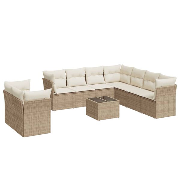 vidaXL Set Divano da Giardino 10 pz con Cuscini Beige in Polyrattan