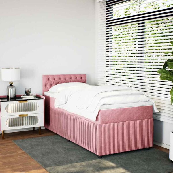 vidaXL Giroletto a Molle con Materasso Rosa 90x190 cm in Velluto