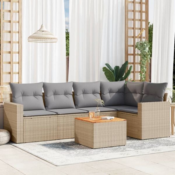 vidaXL Set Divano da Giardino 6 pz con Cuscini Beige Misto Polyrattan