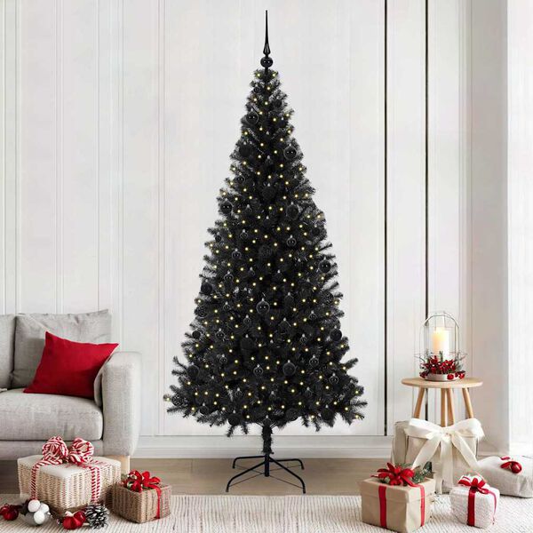 vidaXL Albero di Natale con 300 LED con supporto Nero 210 cm PVC