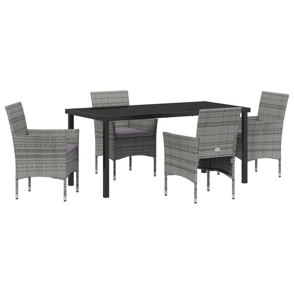 vidaXL Set da Pranzo per Giardino con cuscino 5 pcs Grigio polyrattan