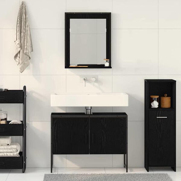 vidaXL Set di mobili per il bagno 2 pcs Nero Legno multistrato