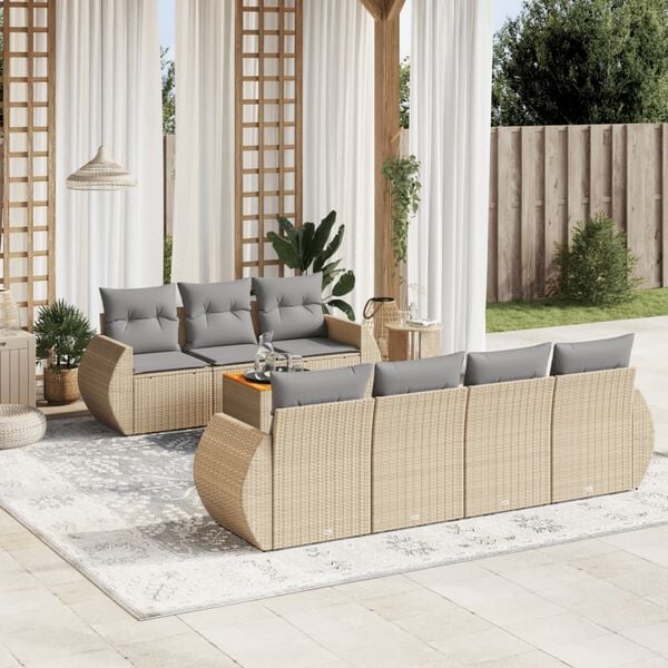 vidaXL Set Divano da Giardino 8 pz con Cuscini Beige in Polyrattan