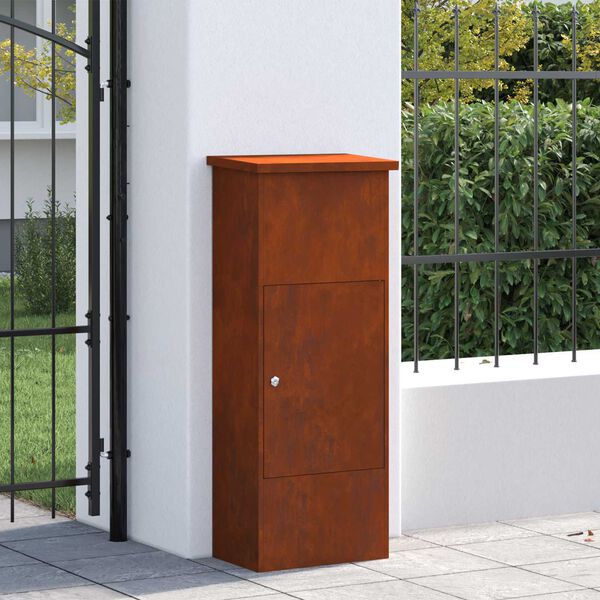 vidaXL Cassetta per pacchi con porta Ruggine 44,5 x 29 x 110,5 cm
