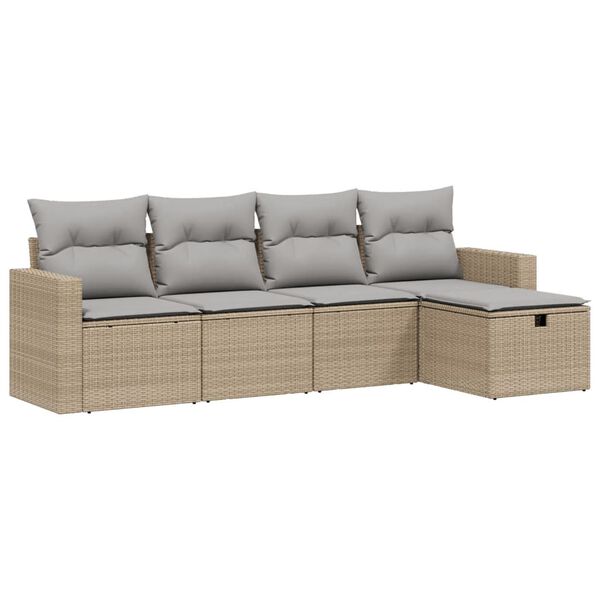 vidaXL Set Divano da Giardino 5 pz con Cuscini Beige Misto Polyrattan