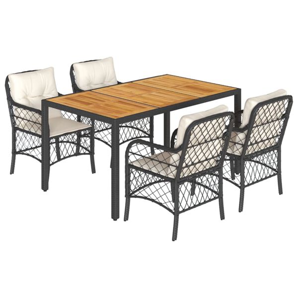 vidaXL Set da Pranzo da Giardino 5 pz Nero con Cuscini in Polyrattan