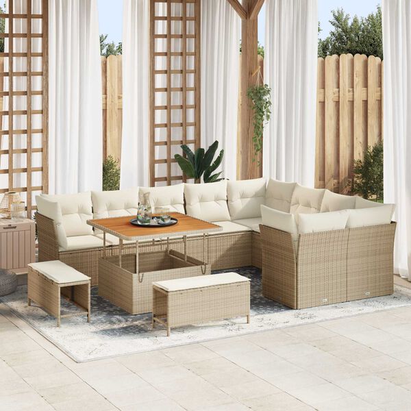 vidaXL Set Divano da Giardino 12 pcs Beige polyrattan