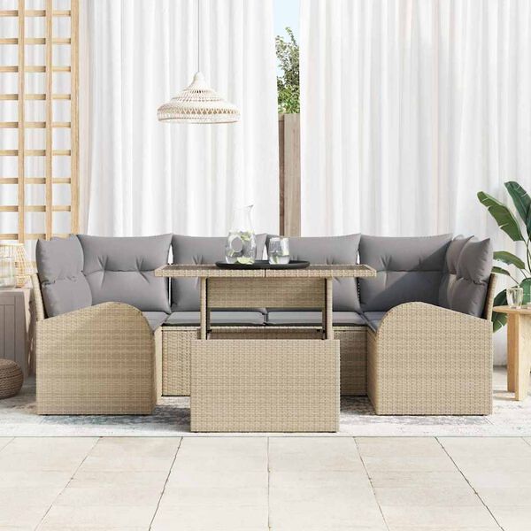 vidaXL Set Divano da Giardino con cuscino 7 pcs Beige Poly Rattan