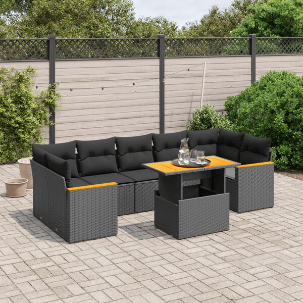 vidaXL Set Divani da Giardino con Cuscini 8 pz Nero in Polyrattan