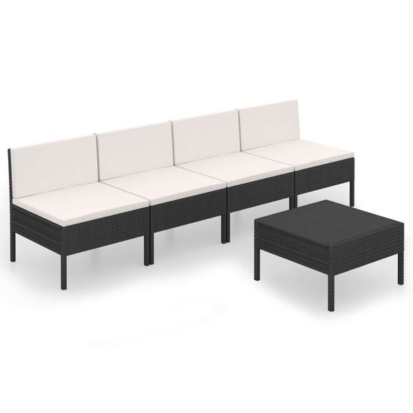 vidaXL Set Divani da Giardino 5 pz con Cuscini in Polyrattan Nero