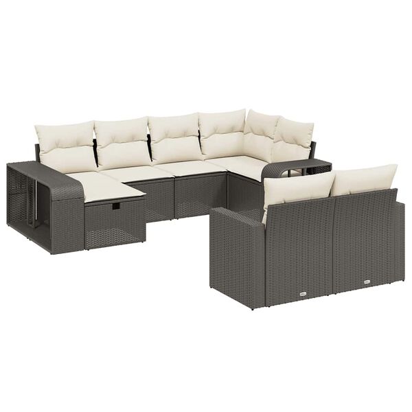 vidaXL Set Divani da Giardino 10pz con Cuscini in Polyrattan Nero
