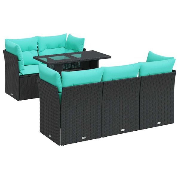 vidaXL Set Divano da Giardino 6 pz con Cuscini Nero Polyrattan Acacia