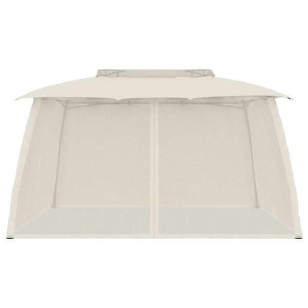 vidaXL Gazebo con Tetto Doppio e Pareti Rete Crema 3,93x2,93 m Acciaio
