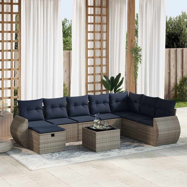 vidaXL Set Divano da Giardino 9 pz con Cuscini Grigio in Polyrattan
