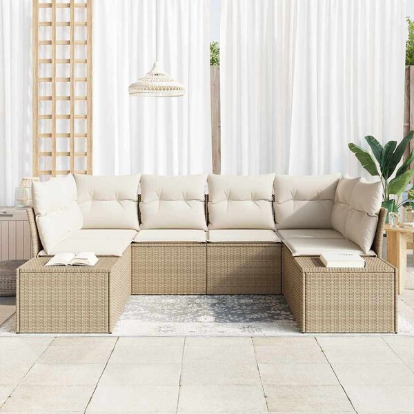 vidaXL Set Divano da Giardino con cuscino 6 pcs Beige polyrattan