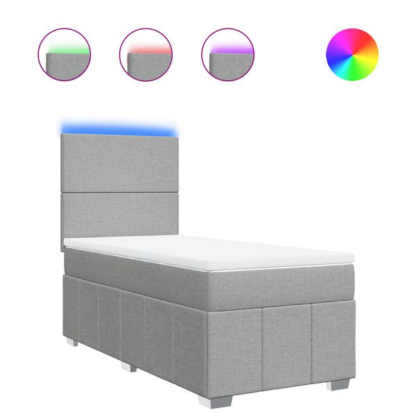 vidaXL Giroletto a Molle con Materasso Grigio Chiaro100x200 cm Tessuto