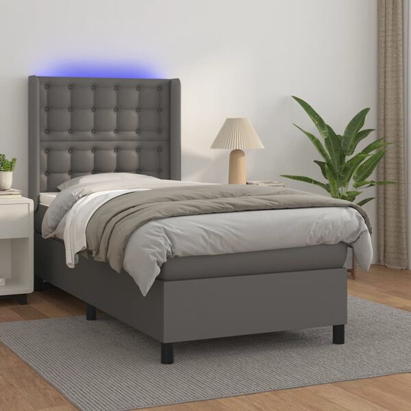 vidaXL Giroletto Molle con Materasso e LED Grigio 90x190cm Similpelle