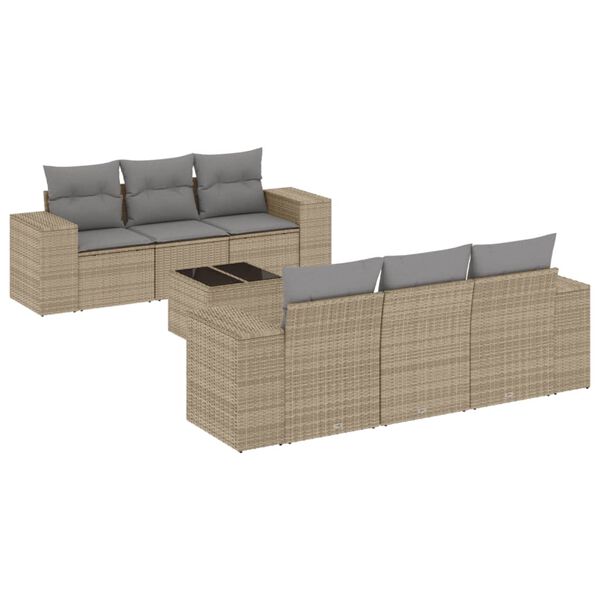vidaXL Set Divani da Giardino 7 pz con Cuscini Beige in Polyrattan