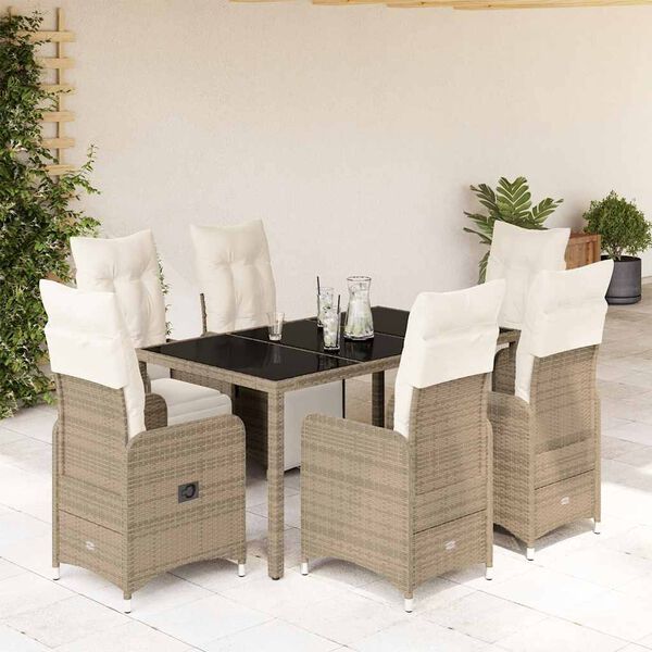 vidaXL Set Bistr&ograve; da Giardino 7 pz con Cuscini in Polyrattan Marrone