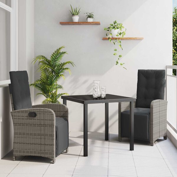 vidaXL Set da Pranzo per Giardino con cuscino 3 pcs Grigio polyrattan