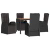 vidaXL Set Pranzo Giardino 5pz Nero Polyrattan Legno Massello Acacia