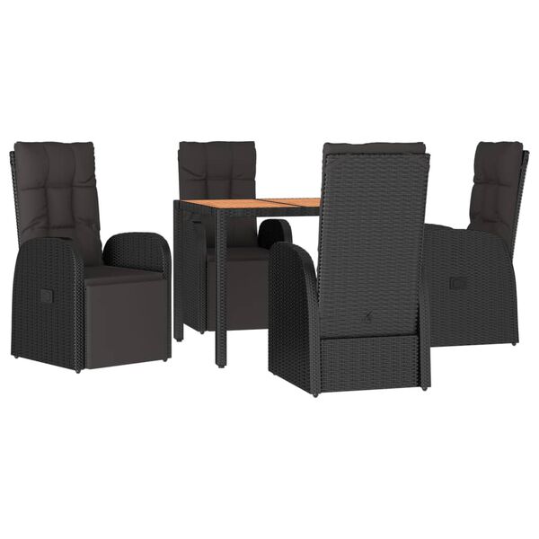 vidaXL Set Pranzo Giardino 5pz Nero Polyrattan Legno Massello Acacia