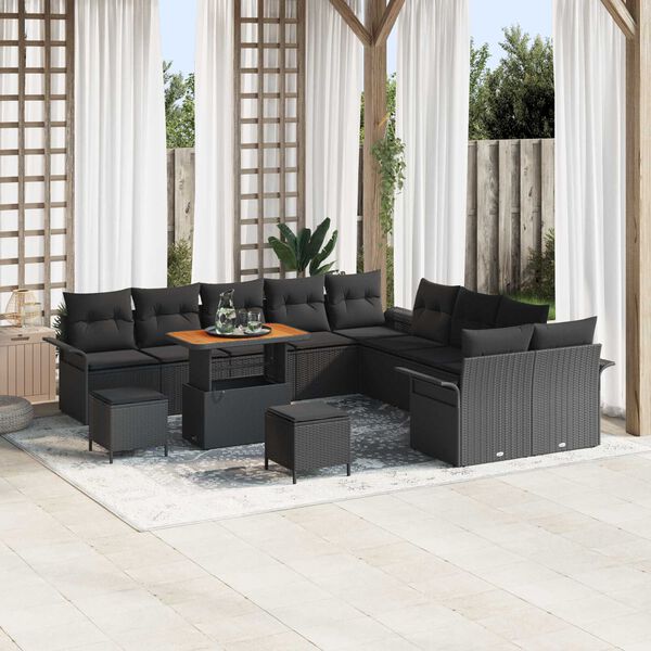 vidaXL Set Divano da Giardino 13 pcs Nero polyrattan