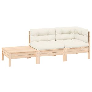 vidaXL Set Divani da Giardino 3 pz con Cuscini Crema Massello di Pino