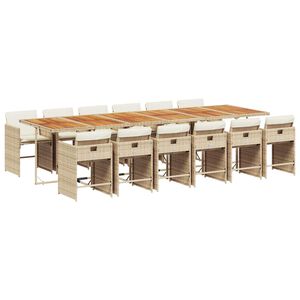 vidaXL Set da Pranzo da Giardino 13 pz con Cuscini Beige in Polyrattan