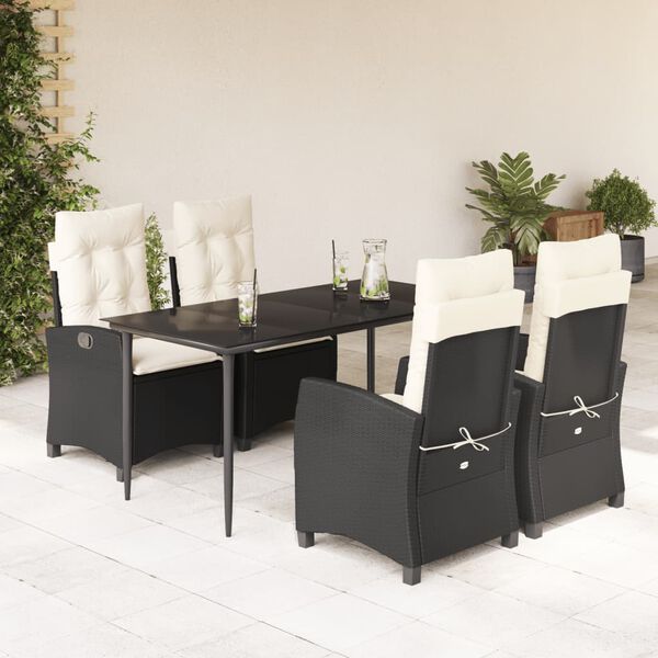 vidaXL Set da Pranzo da Giardino 5 pz Nero con Cuscini in Polyrattan