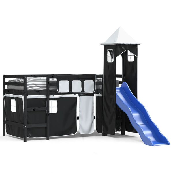 vidaXL Letto a Soppalco con Torre Bambini Bianco e Nero 90x190cm Pino