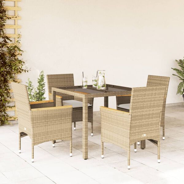 vidaXL Set da Pranzo da Giardino 5 pz con Cuscini Polyrattan e Vetro