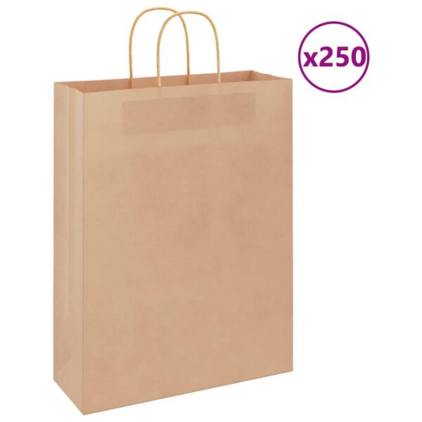 vidaXL Sacchetti di Carta 250 pz con Manici Marrone 32x12x42 cm