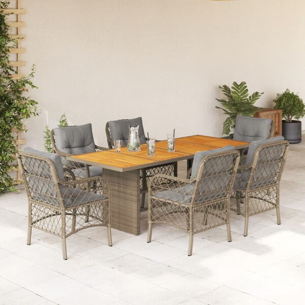 vidaXL Set Pranzo da Giardino 7 pz con Cuscini Beige Misto Polyrattan