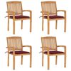 vidaXL Sedie da Giardino Impilabili 4 pz con Cuscini Massello di Teak